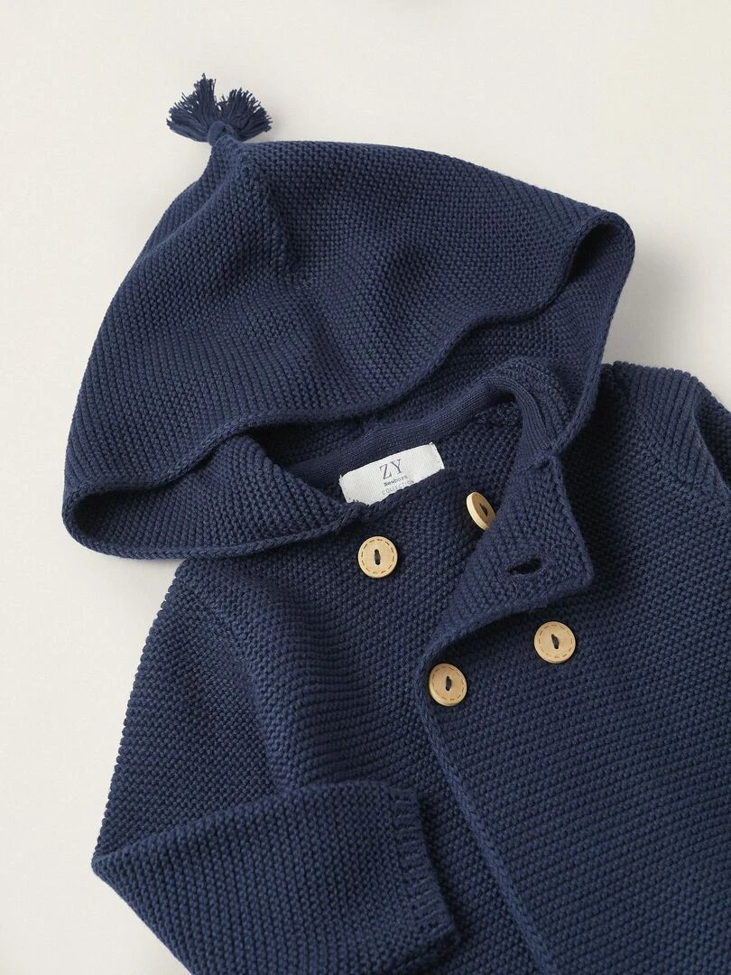 Gilet en Maille avec Capuche pour Nouveau Né  ATLANTIC COMPANY   Bleu foncé