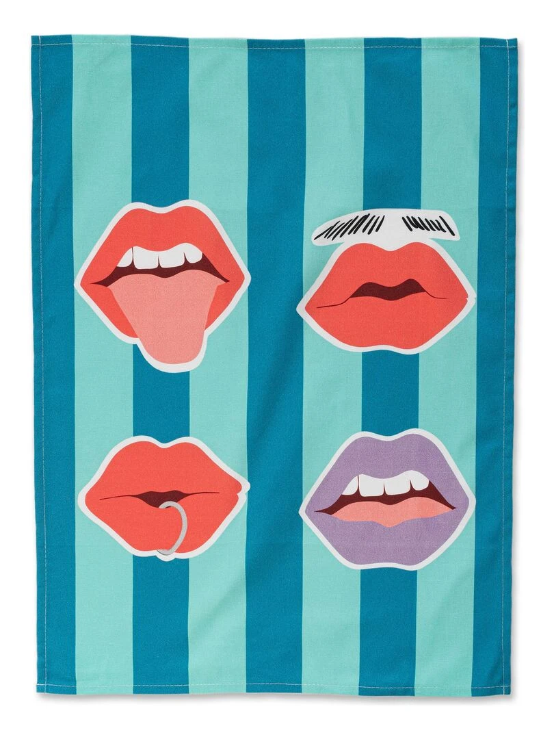 Torchon (2 pièces) Lips "Happyfriday"   Blanc