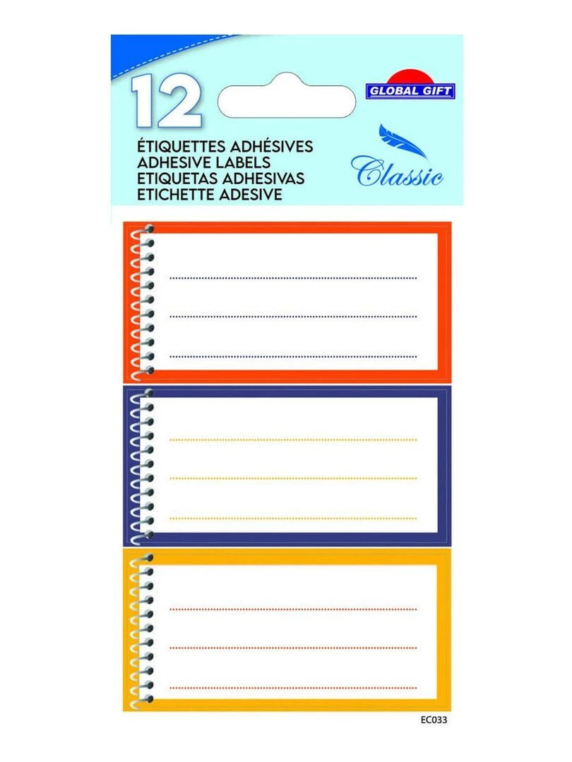 12 étiquettes adhésives scolaires Cahier spirale Couleurs chaudes N/A