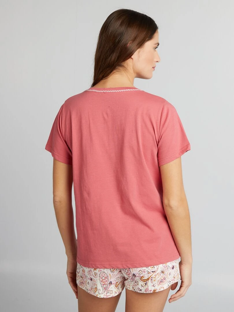 Ensemble pyjama   Short + t shirt   2 pièces   Rose