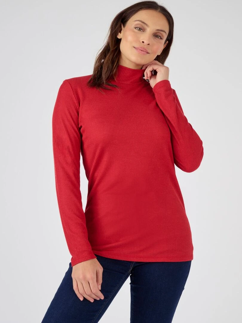 Sous pull col montant maille côtelée Thermolactyl et soie Damart Rouge