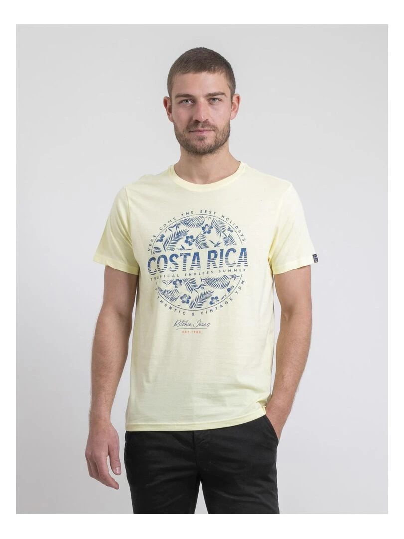 T shirt col rond pur coton NEVOLTA Jaune
