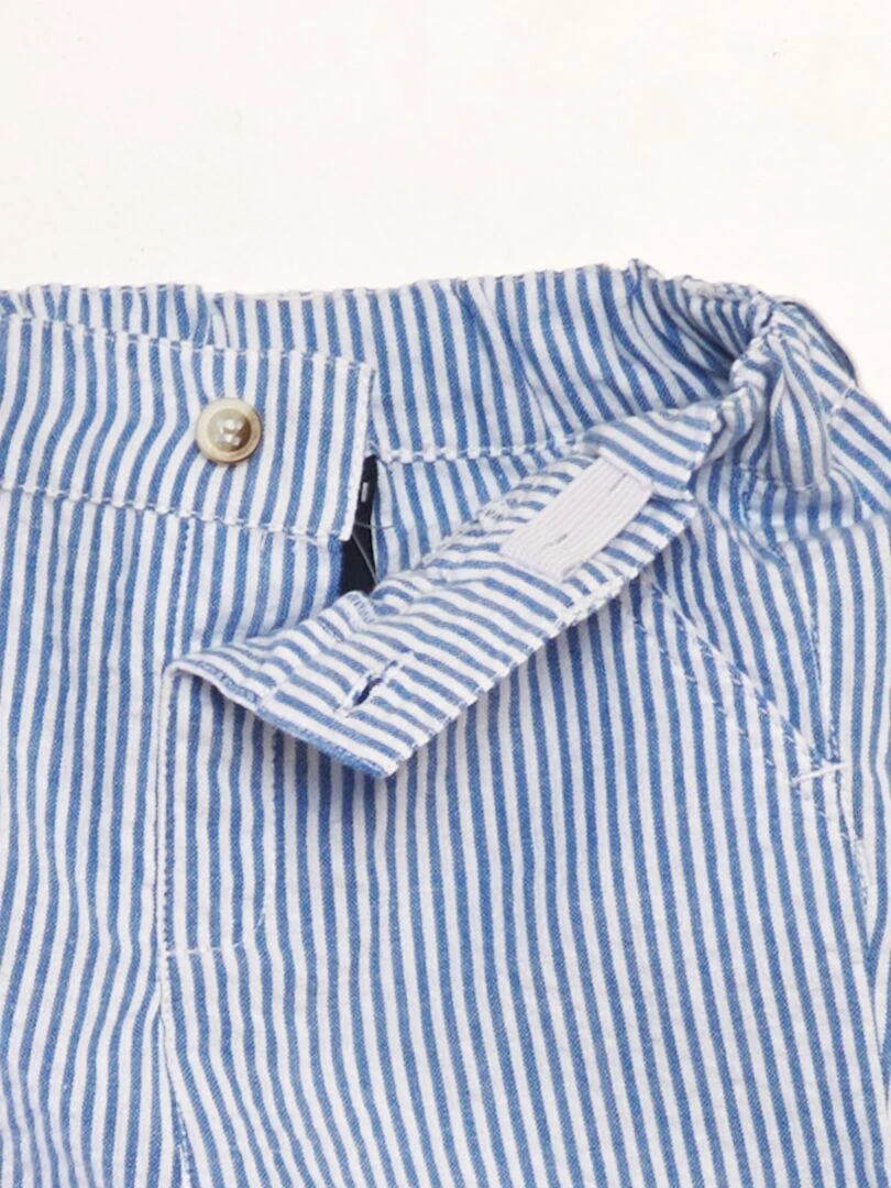 Short rayé en lin   Bleu