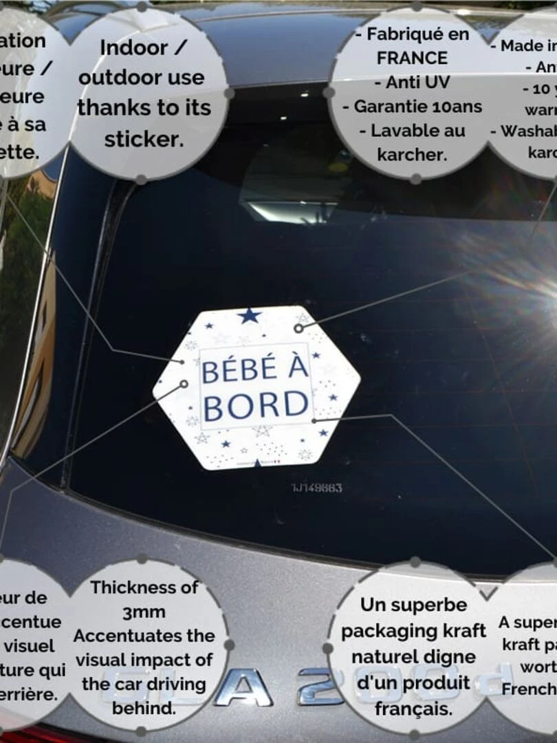 Adhésif / Autocollant bébé à bord   Etoiles   Bleu