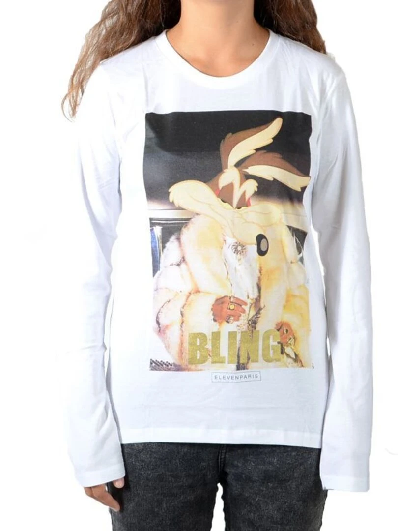 Tee Shirt Little Eleven Paris Bling LS Mixte Garçon Fille Blanc Blanc