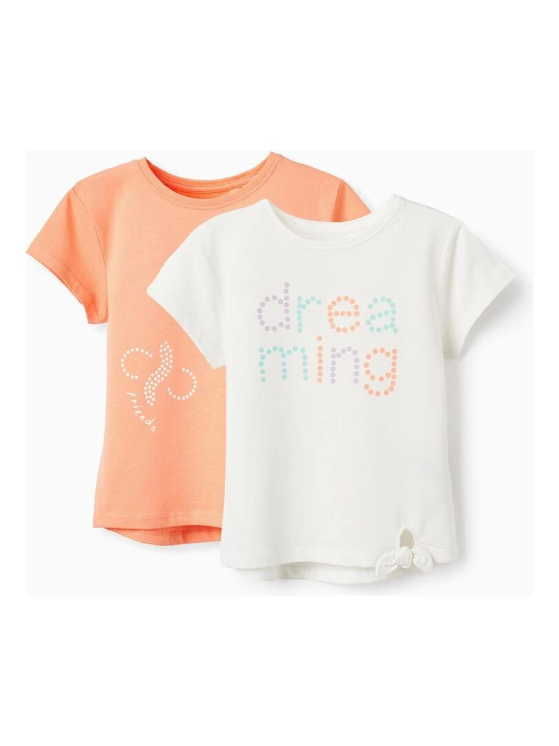2 T shirts en Coton pour Fille 'Dreaming' manches courtes EXPLORING AUSTRALIA Blanc