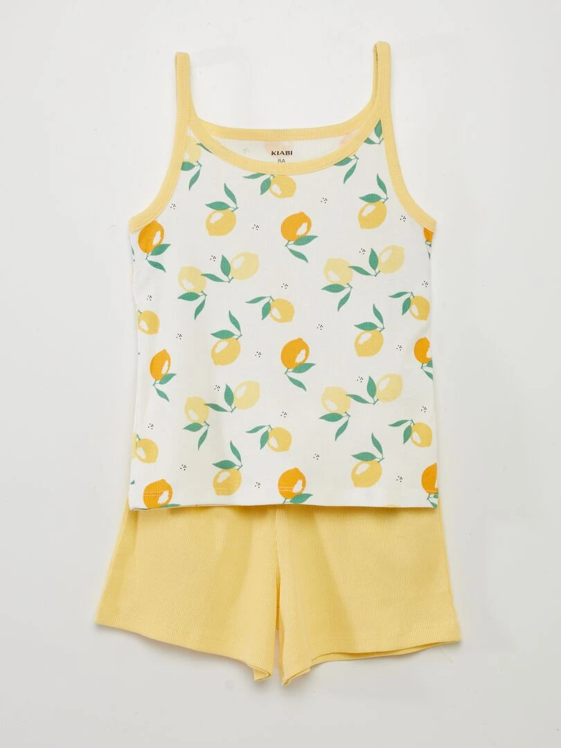 Pyjama court top + short 2 pièces Jaune