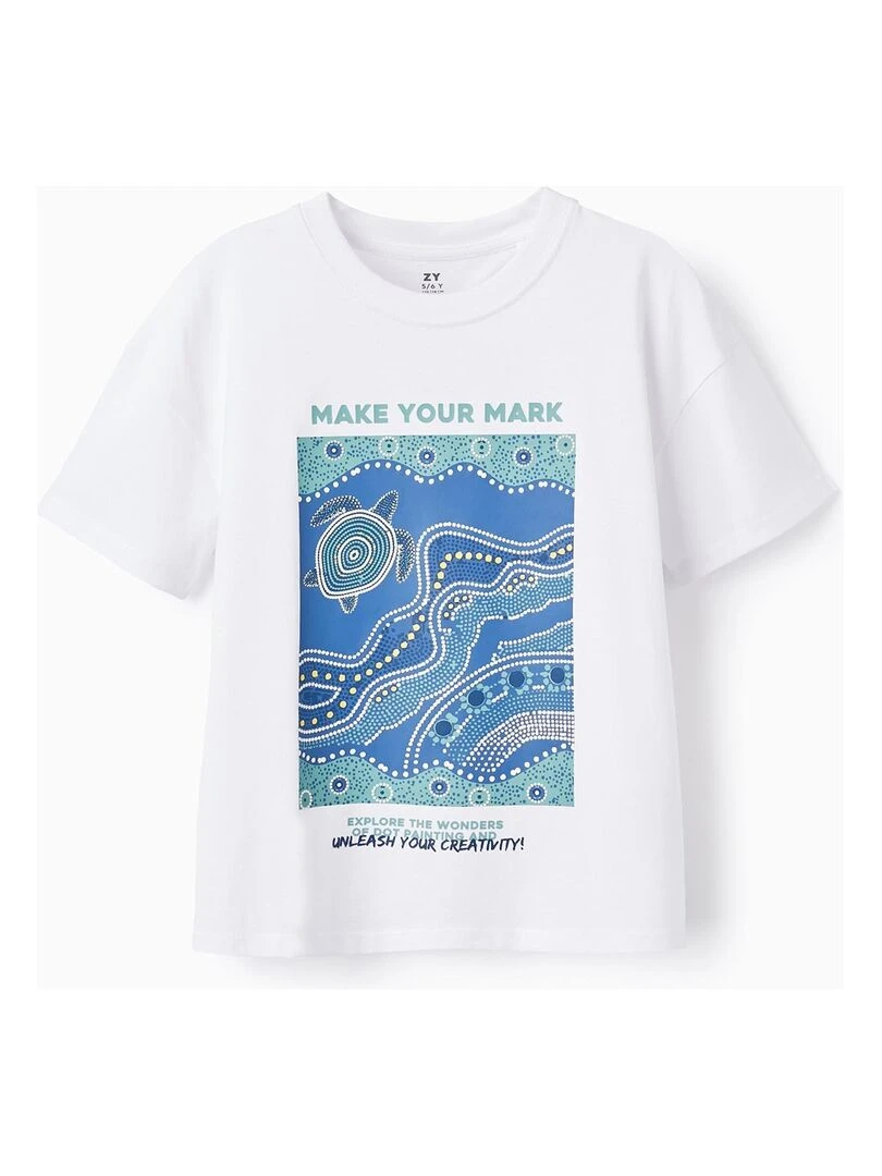 T shirt en Coton Imprimé pour Garçon 'Dot Painting' manches courtes Blanc