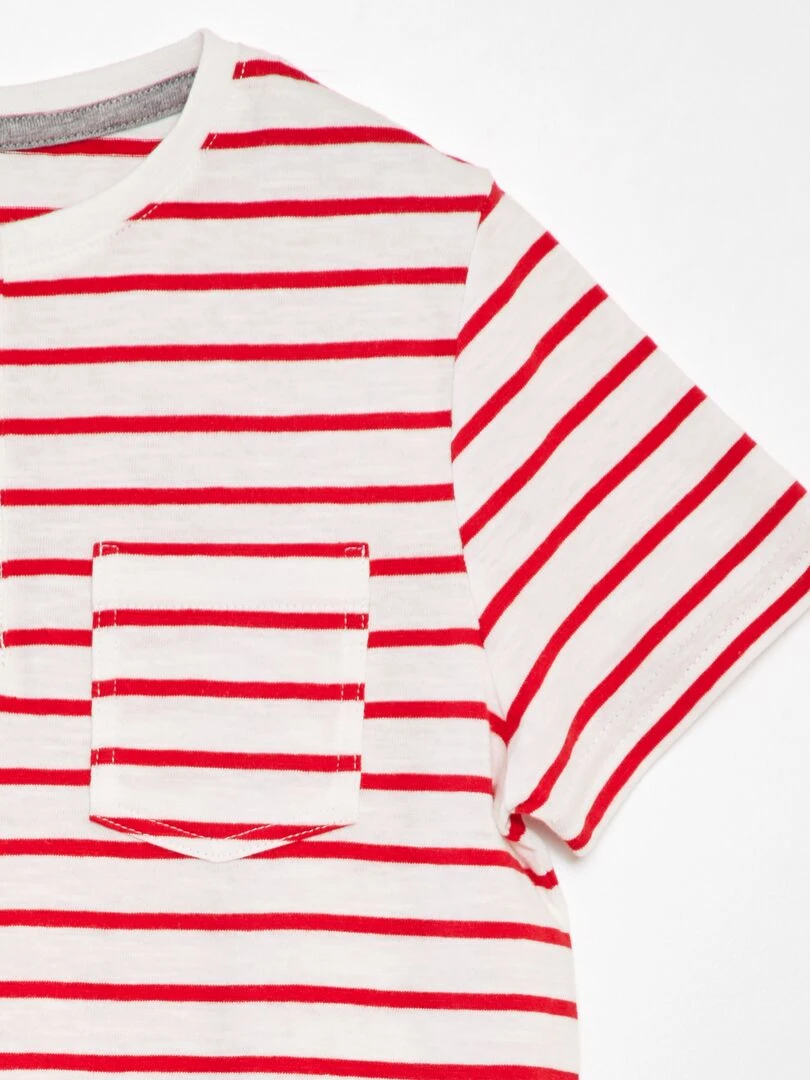 T shirt à col tunisien avec rayures Rouge