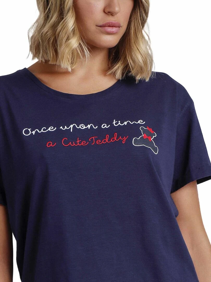 Pyjama short t shirt Cute Teddy   Bleu marine