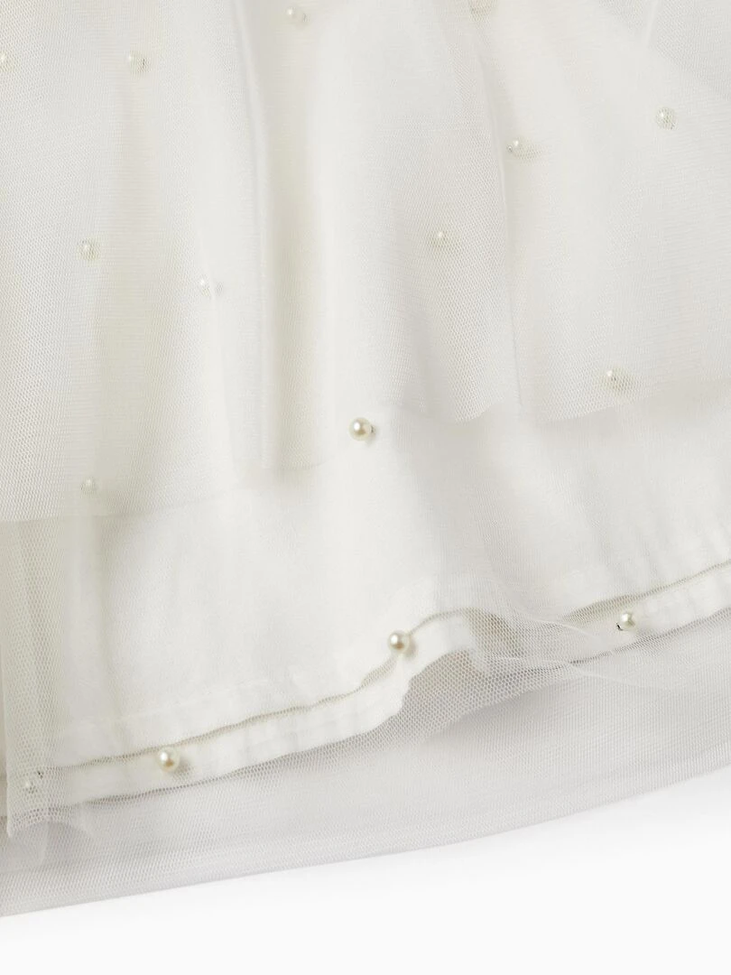 Robe en tulle et coton pour bébé fille 'Special Days   Pearls' manches courtes CÉRÉMONIE   Blanc