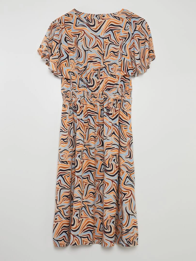 Robe midi volantée à imprimé Bleu