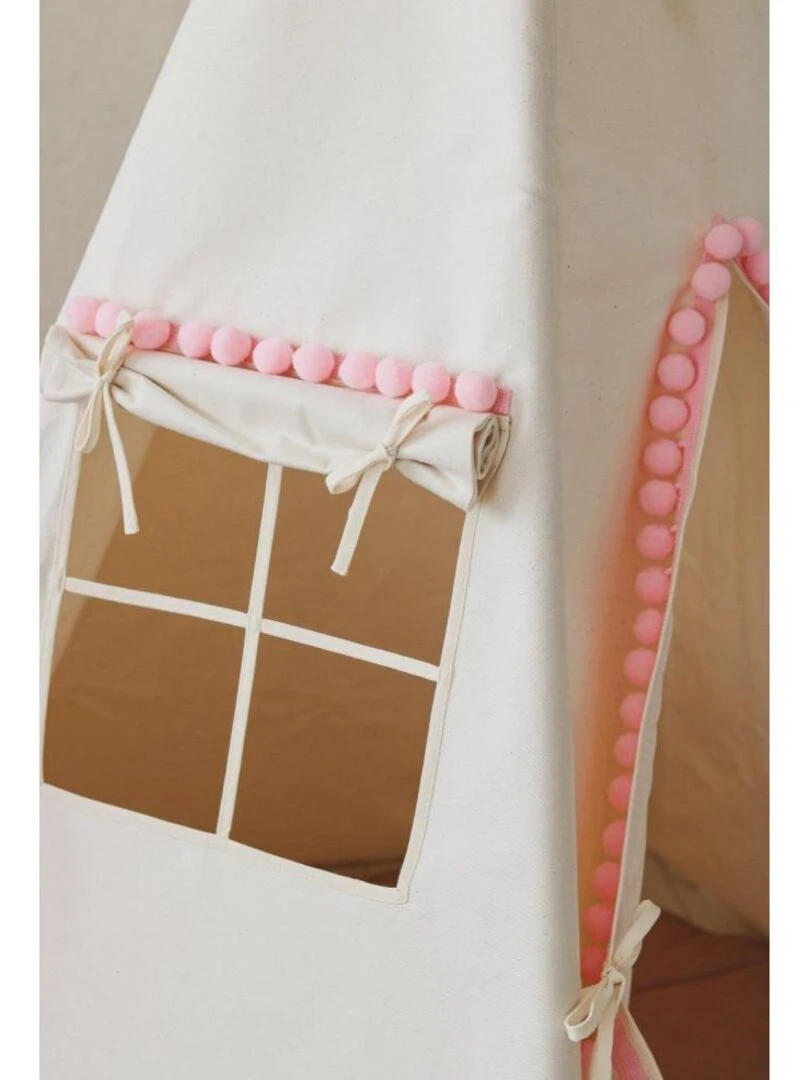 Tente Tipi avec Pompoms   Beige Rose   Moi Mili   N/A