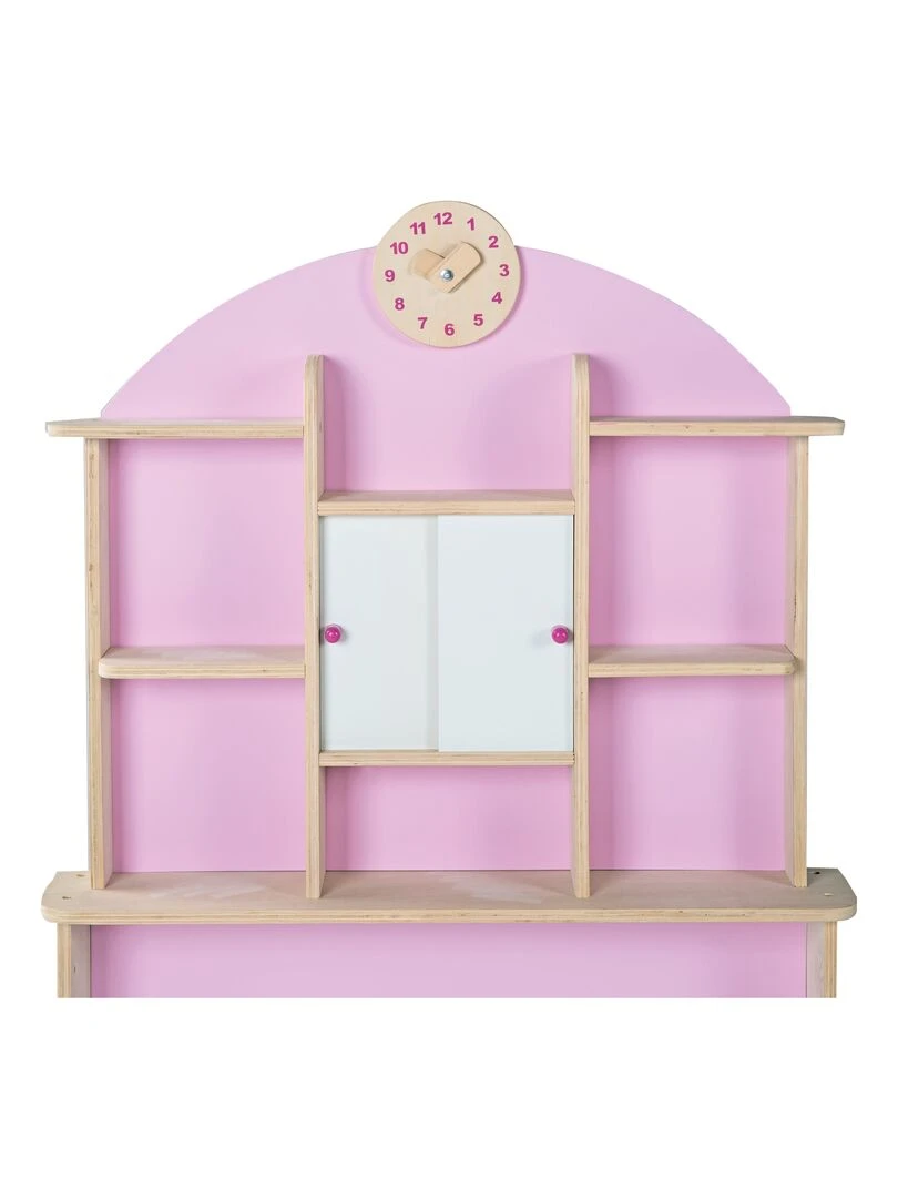 ROBA Marchande Enfant en Bois avec Horloge   Étagères et 2 Portes Coulissantes   Rose/Naturel   N/A