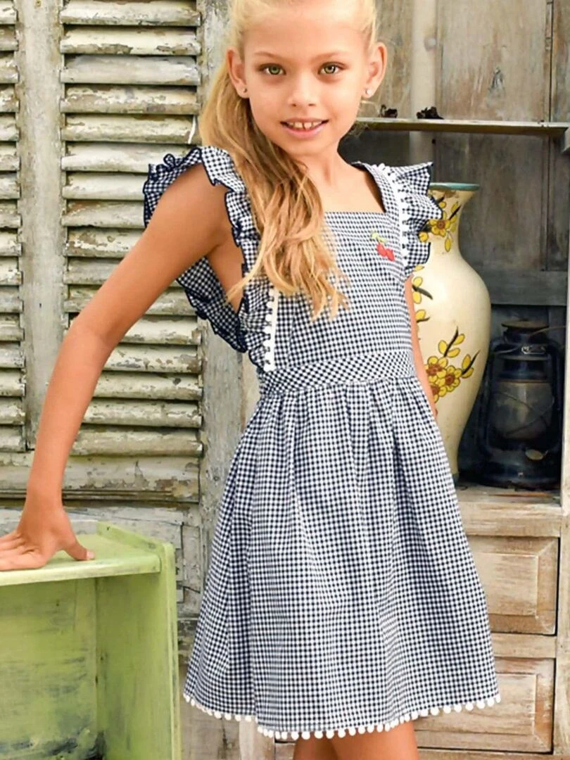 Robe Été à Carrx Vichy Noir Fille LILI 'LA FAUTE A VOLTAIRE' Noir Blanc Gris