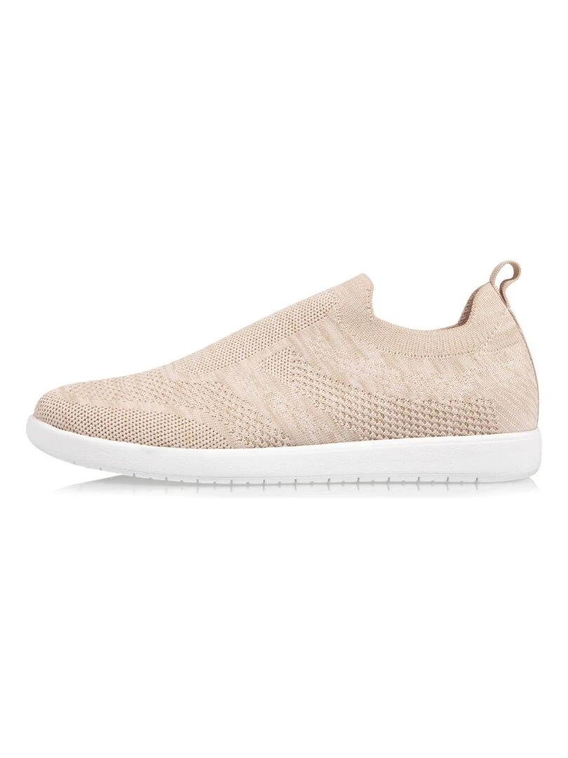 Baskets Confort Femme Slip on à bandes Beige   Beige