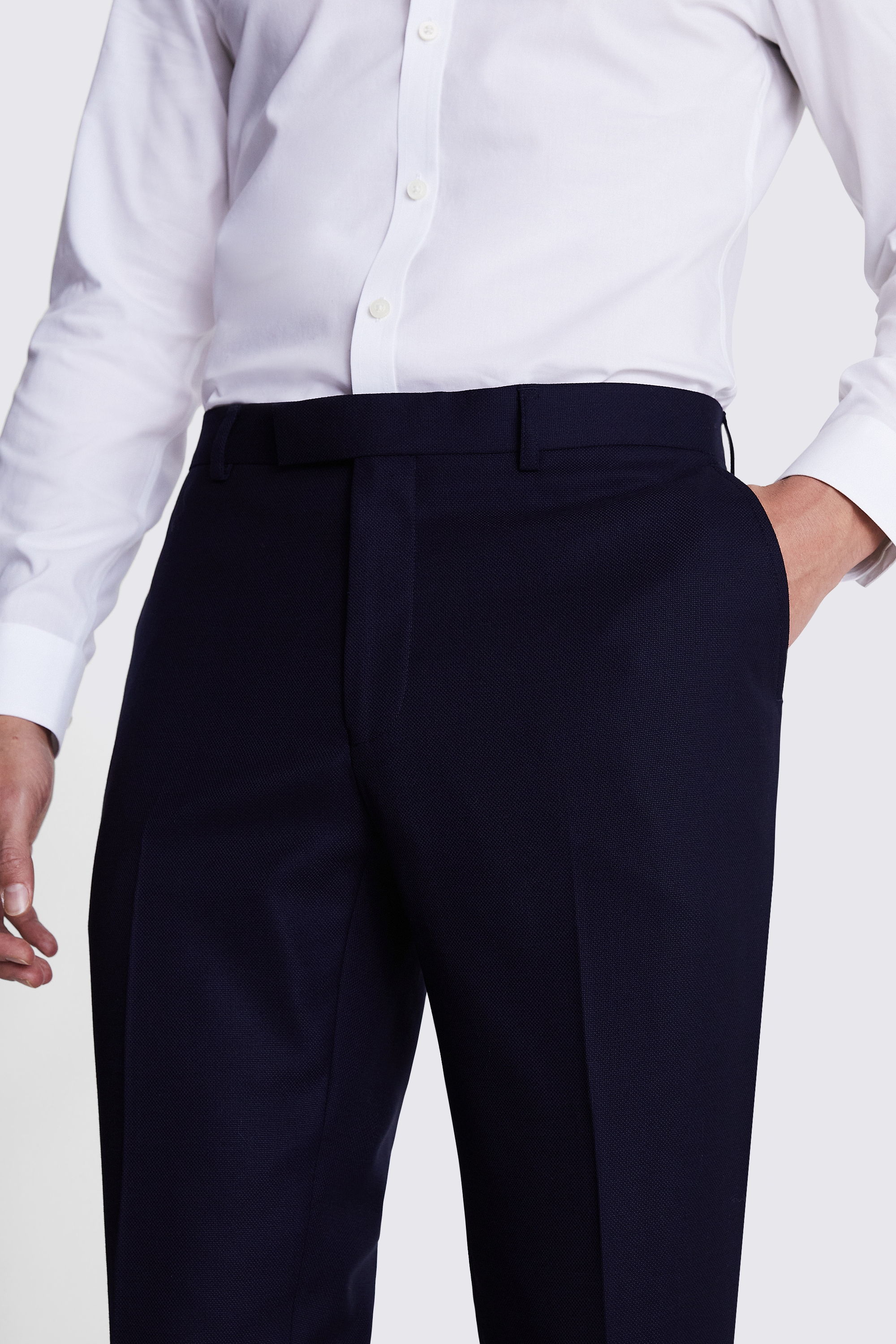Italian Slim Fit Navy Hopsack Trousers   Buy Online at Moss