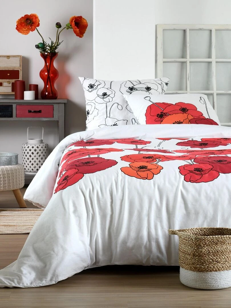 Housse couette + 2 taies 220 x 240 cm Diane fleurie Beige