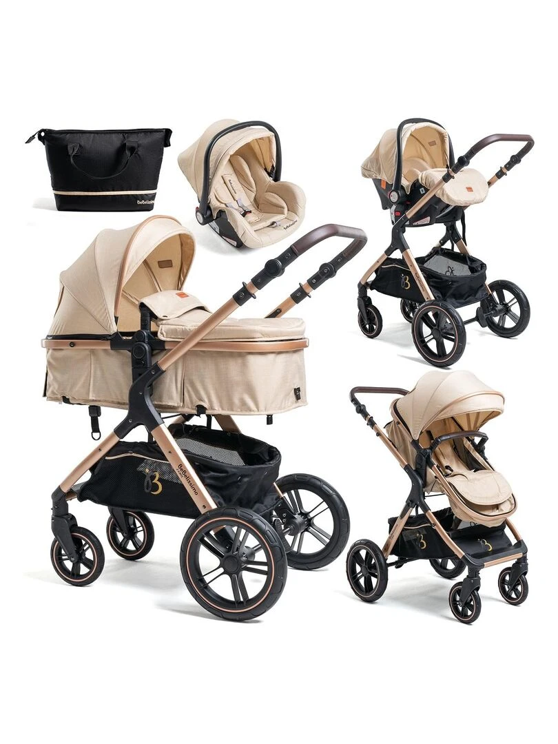 Poussette combinée trio 3 en 1 siège auto 0m – nacelle – jusqu’à 22kg beige Premium Beige