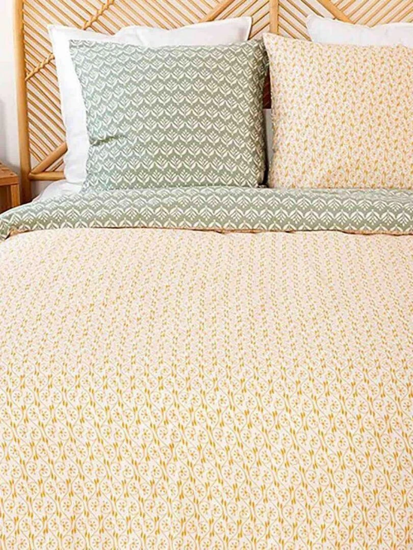 Housse de couette + 2 taies d'oreiller 63x63 Satin de Coton Bio Orient   Vert