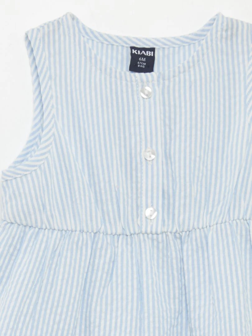 Robe volantée + bandeau en seersucker   Bleu