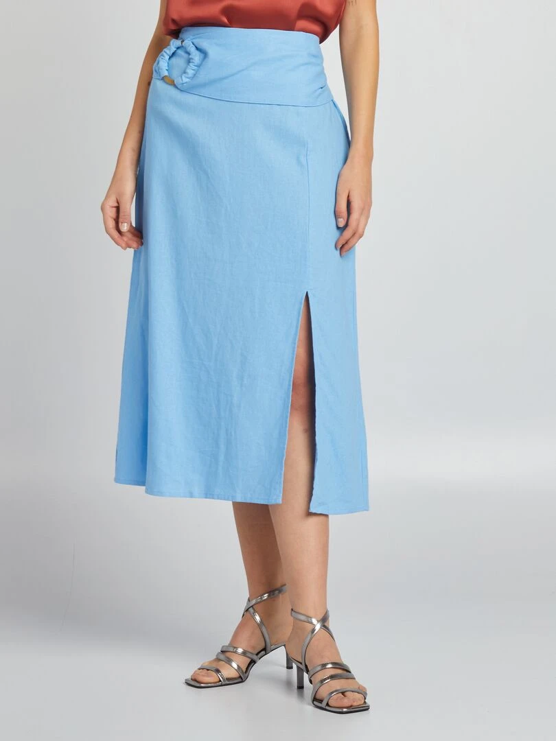 Jupe midi avec lin Bleu