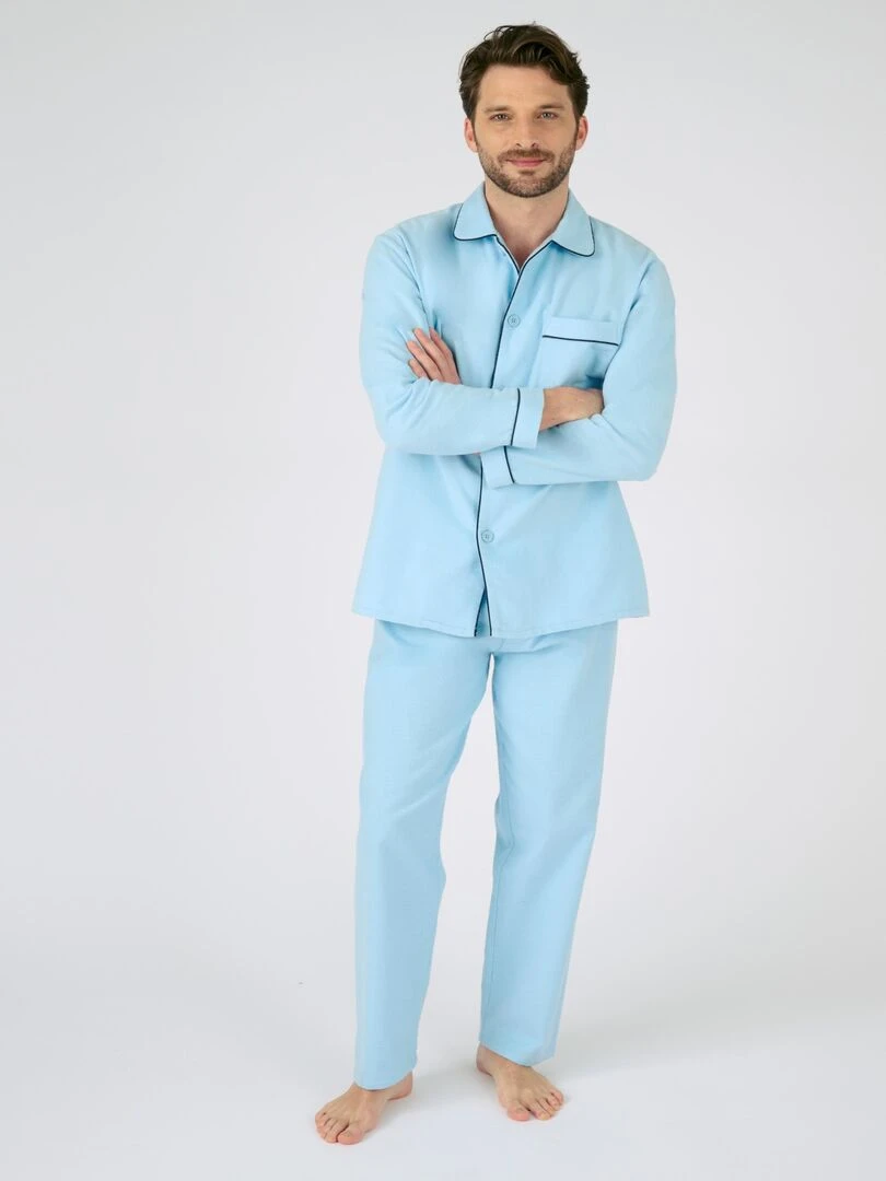 Pyjaveste flanelle grattée pur coton   Damart   Bleu