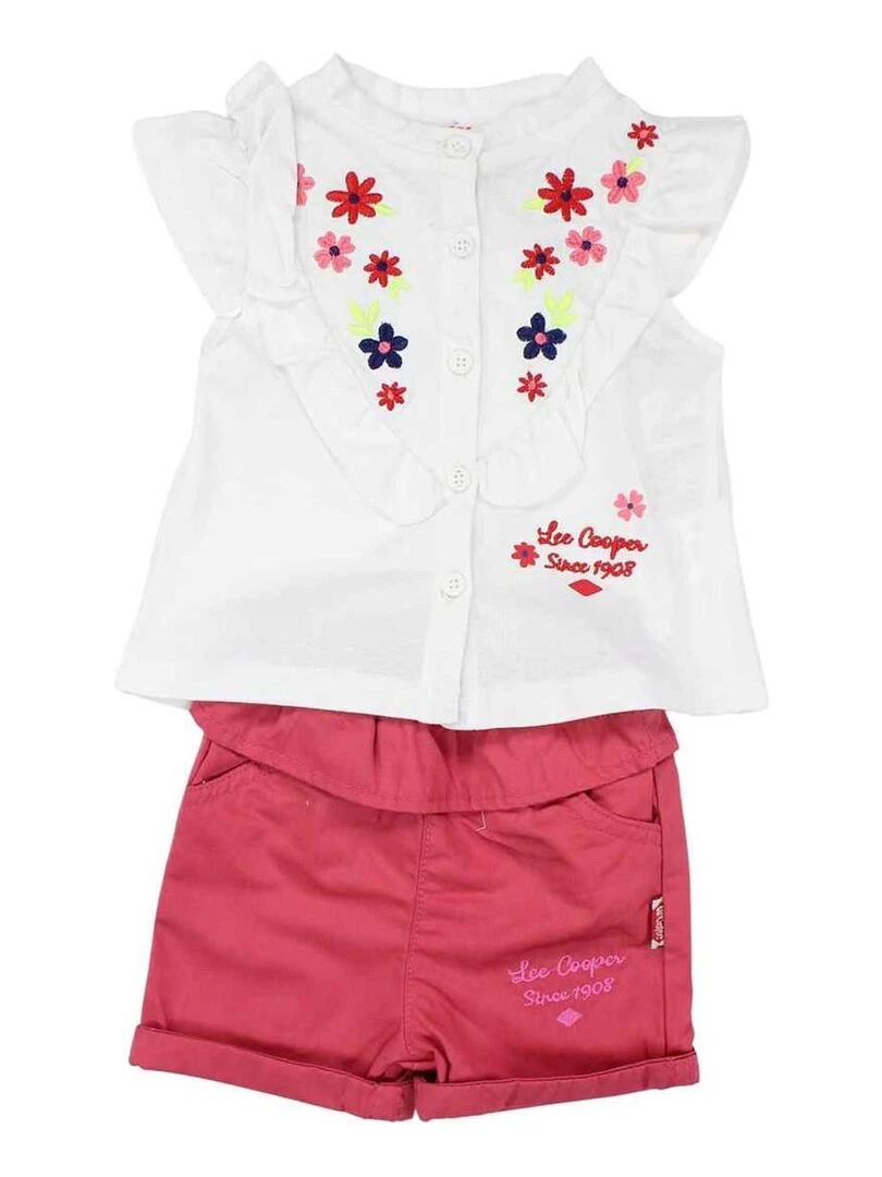Lee Cooper Ensemble T shirt short bébé fille Imprimé Logo Rose