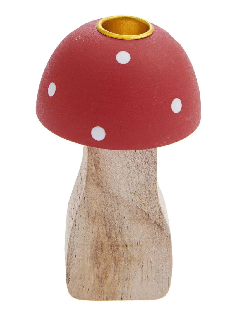 Bougeoir en bois champignon 8 5 cm Rouge