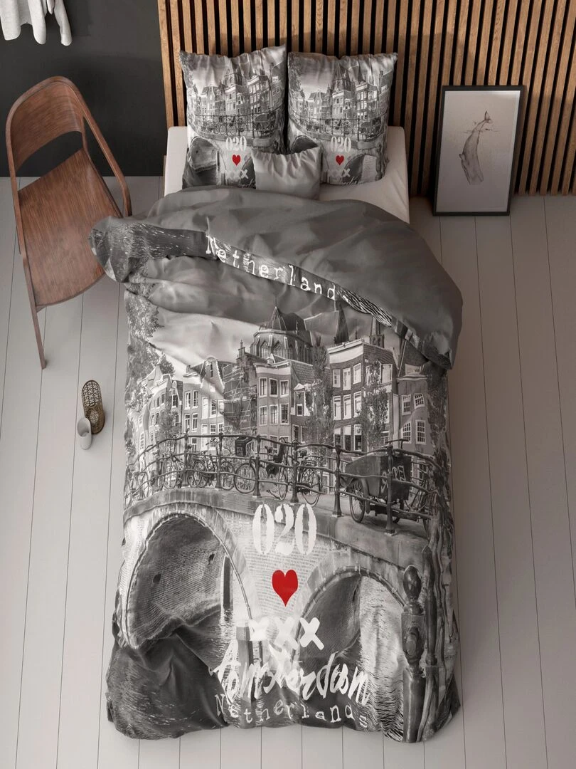 Parure de Lit Double Coton Pont d'Amsterdam Gris