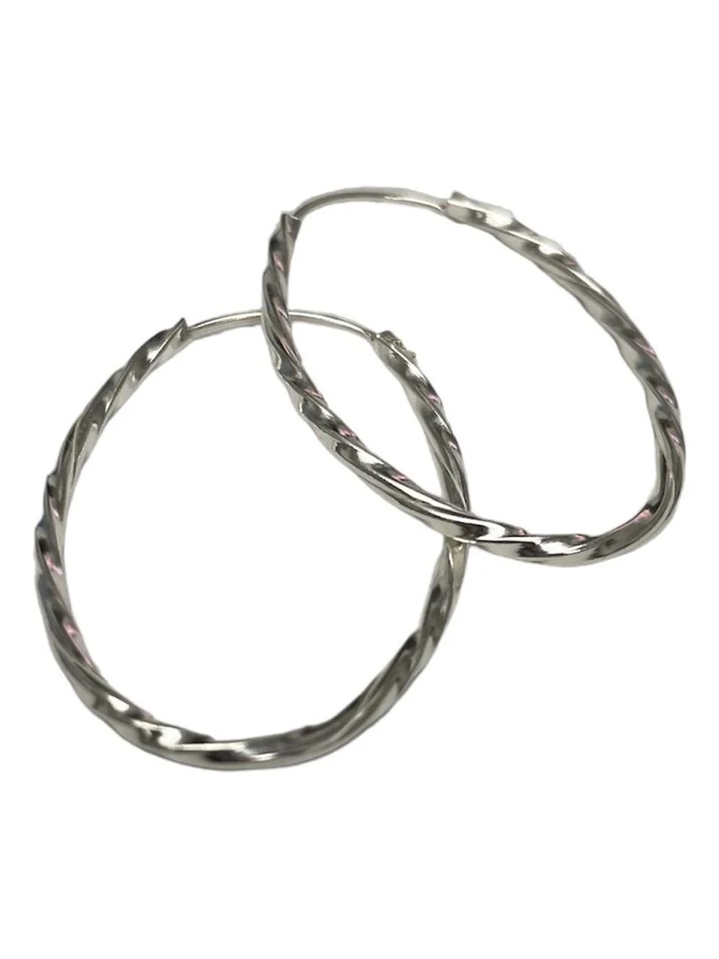 Boucles d'oreilles créoles en argent ovales torsadées Argent