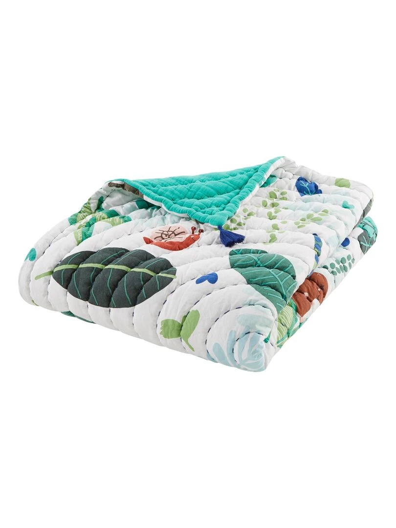 Couvre lit boutis Catimini motif jungle 120x150 cm 100% Coton matelassé Vert et blanc Vert