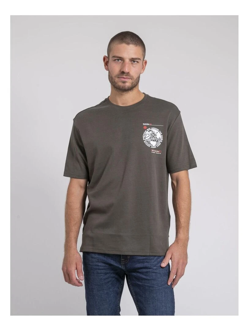 T shirt col rond oversize pur coton JOHART Kaki