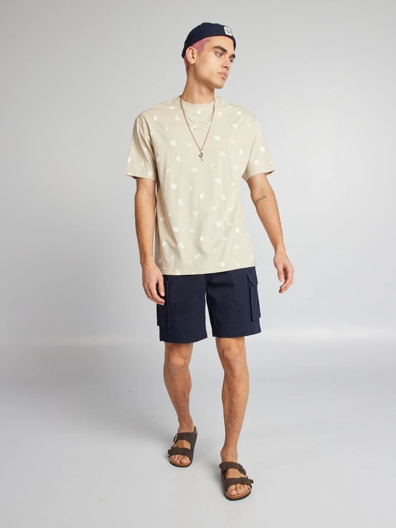 T shirt à col rond avec imprimé Biege