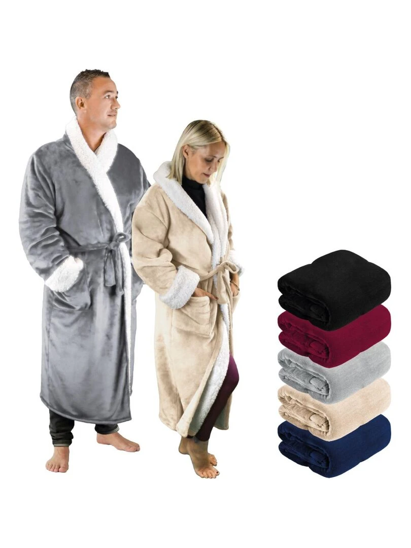 Peignoir robe de chambre polaire mixte Utra Douce Vivezen Beige