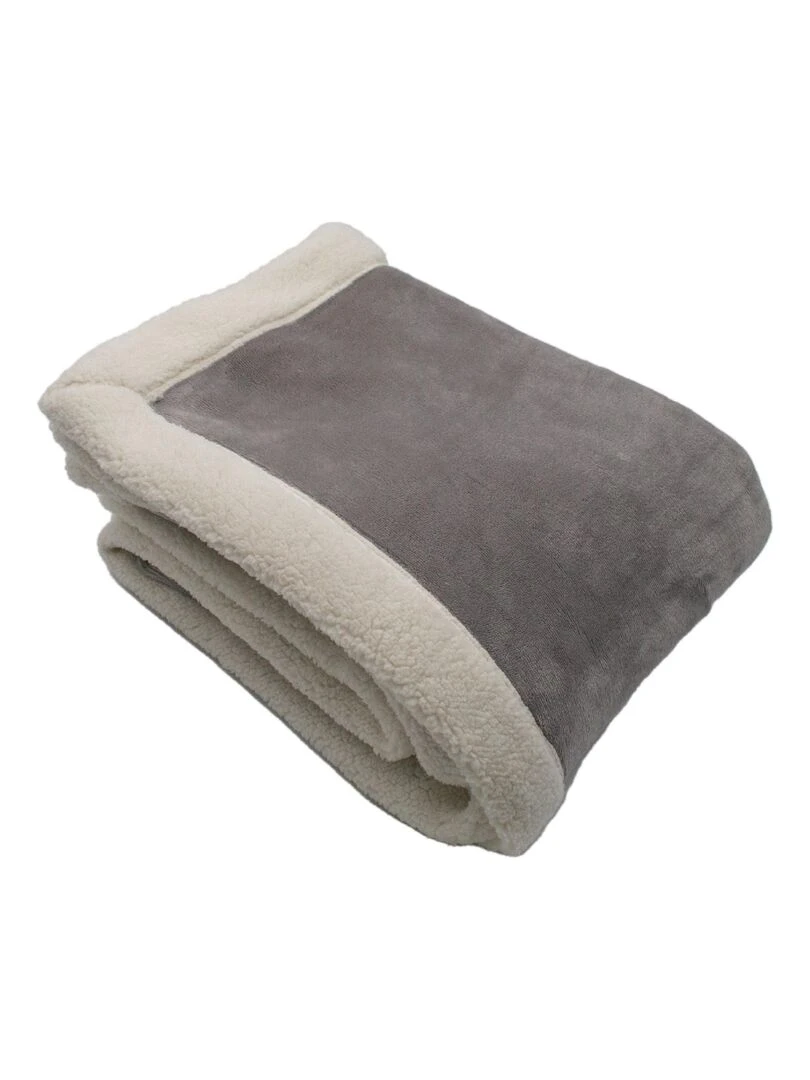Plaid en microvelours doublé sherpa Gris perle