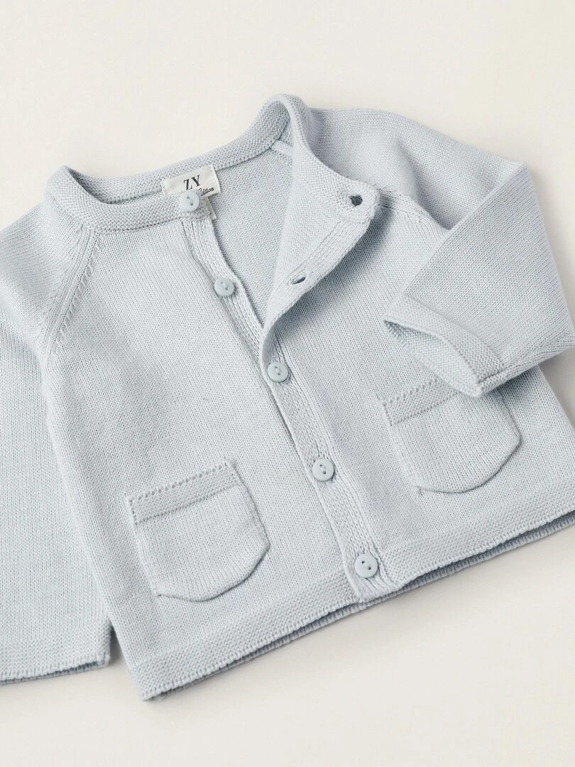 Gilet en Maille de Coton pour Nouveau Né  ATLANTIC COMPANY   Bleu clair