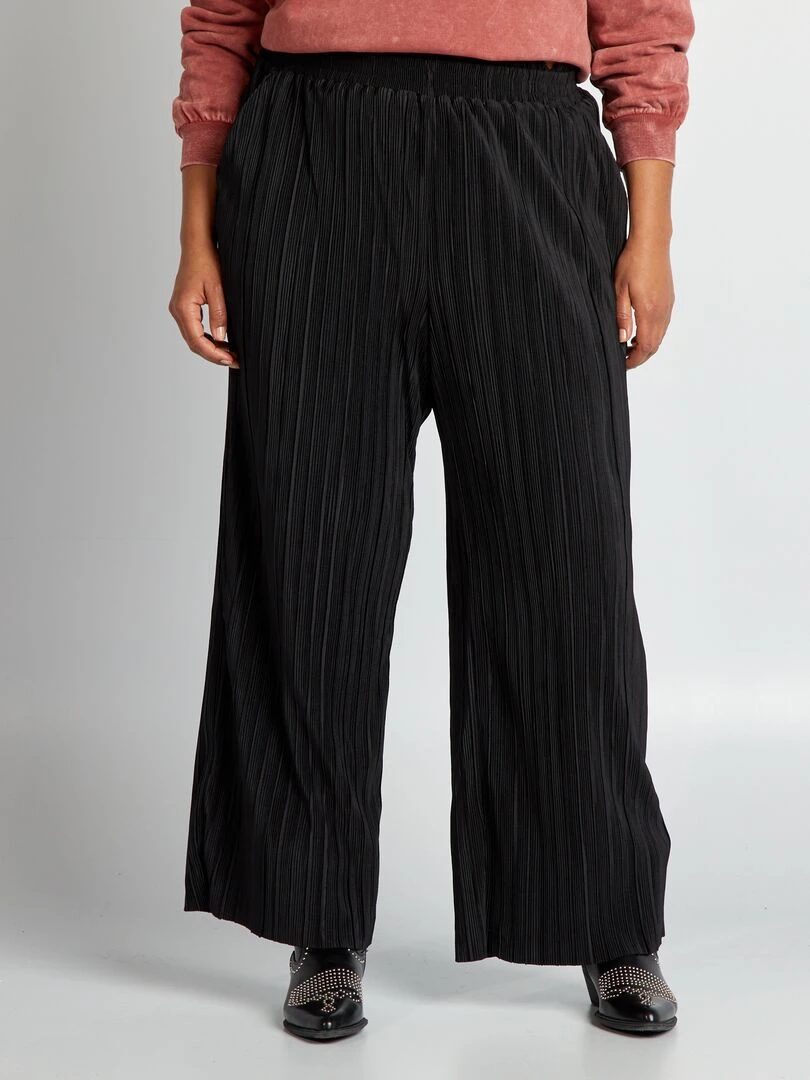 Pantalon large en maille plissée noir