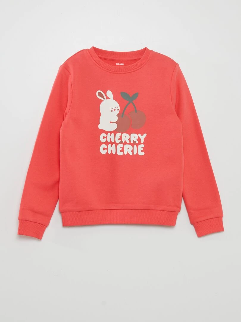 Sweat en molleton imprimé fantaisie Rose