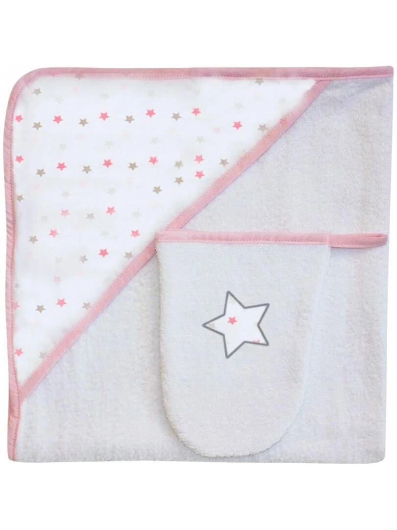 Sortie de bain + Gant "ETOILE "ROSE" LES CHATOUNETS Rose