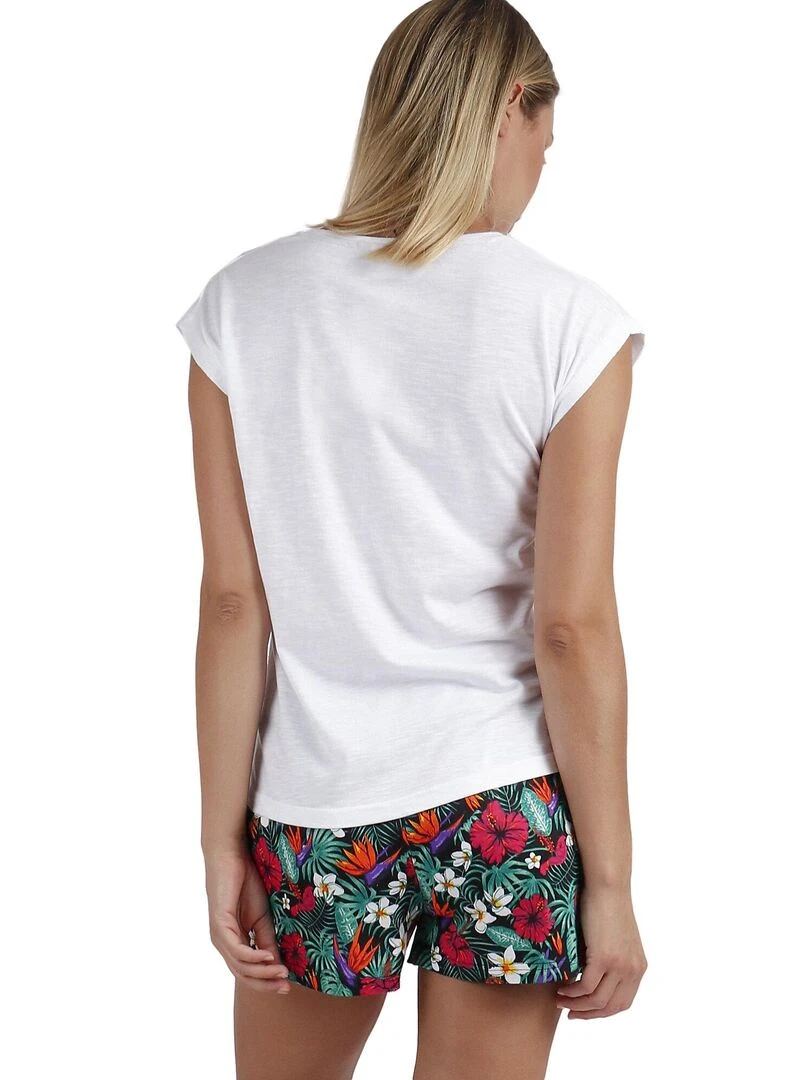 Pyjama short t shirt Welcome To The Jungle Blanc