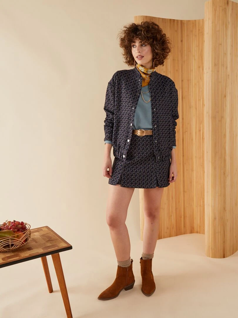 Jupe short matelassé à imprimés géométriques x Jacquard Bleu