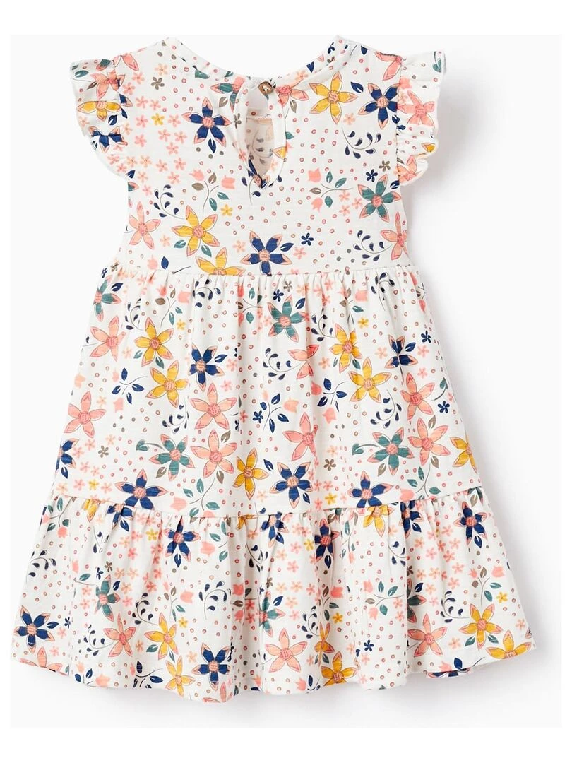 Robe Florale En Coton Pour Bébé Fille manches courtes Blanc