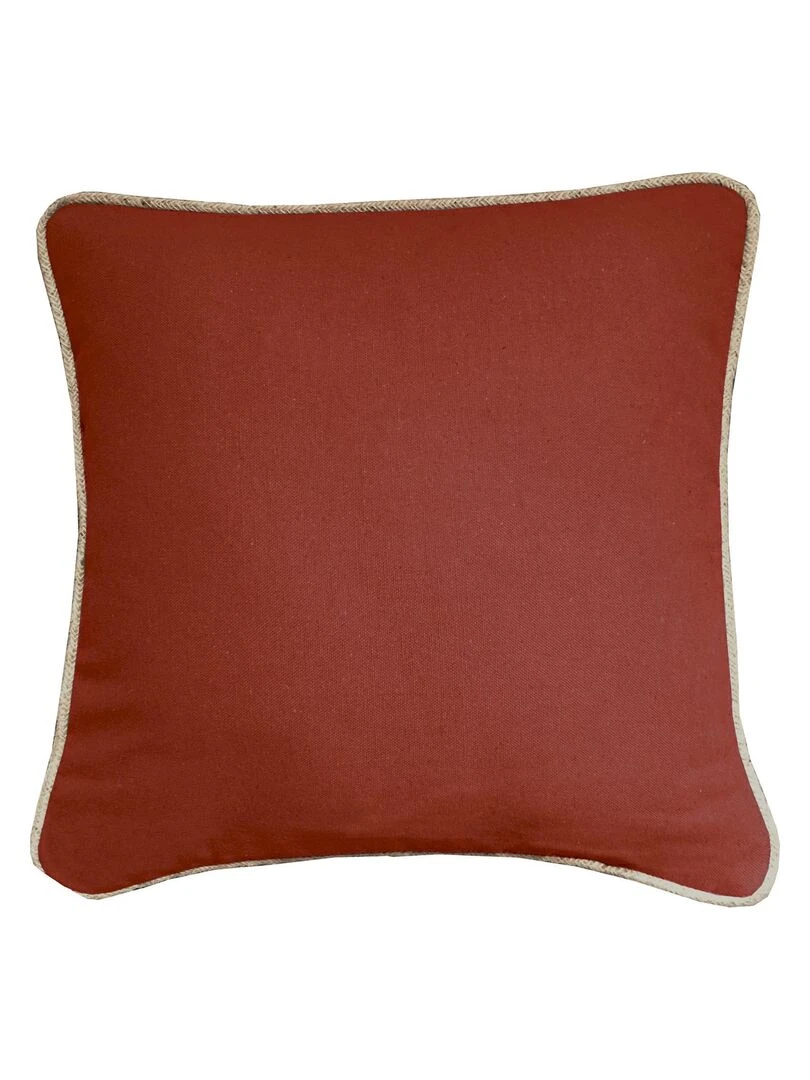 Coussin coton recyclé piping jute 'Deko&co' Rouge foncé