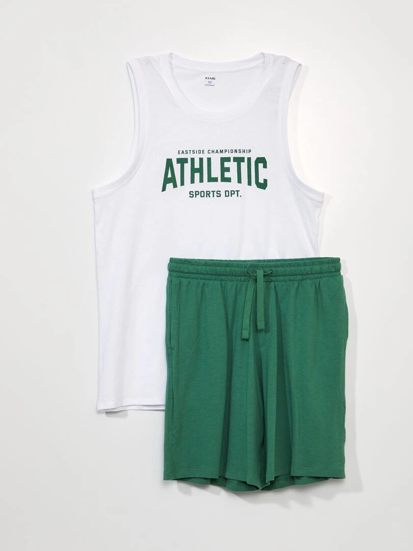 Pyjama court inscription sportif 2 pièces Blanc/vert