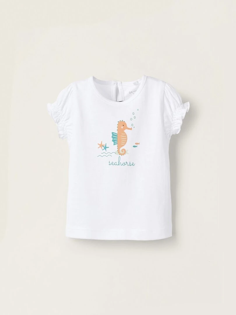 T shirt à manches courtes en coton pour nouveau né 'Seahorse' manches courtes NATURE TAKEOVER Blanc