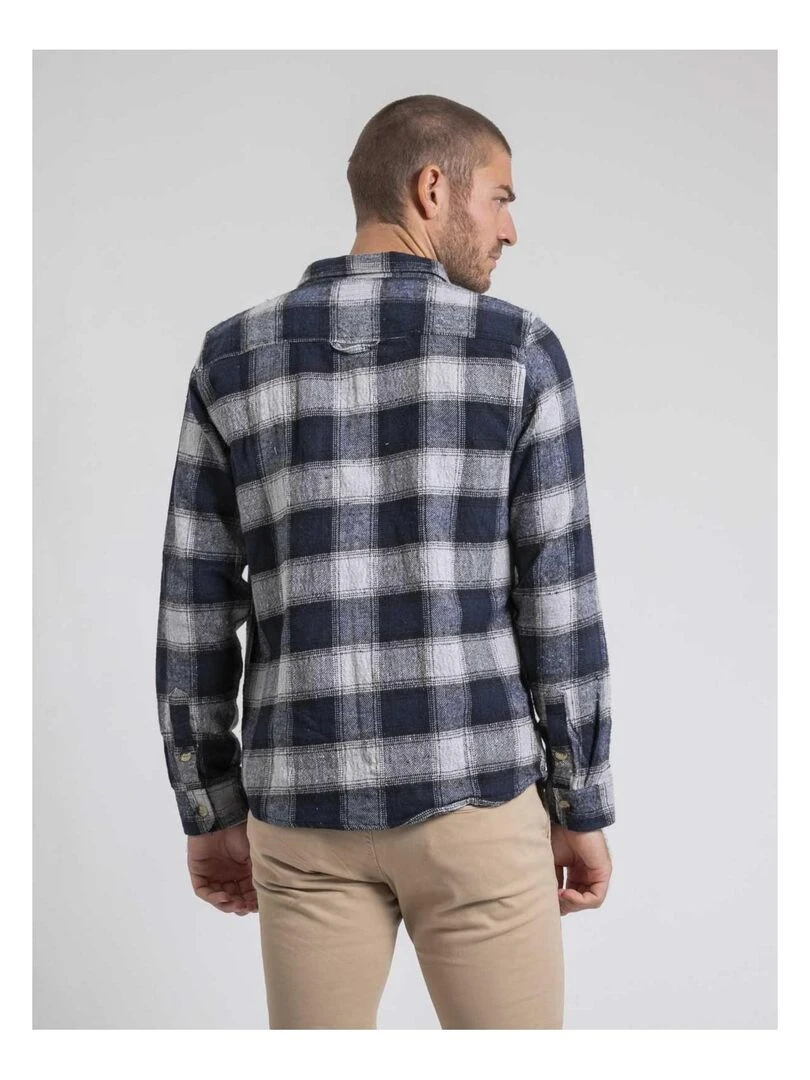 Chemise manches longues carreaux pur coton flanelle TELOROK Bleu marine