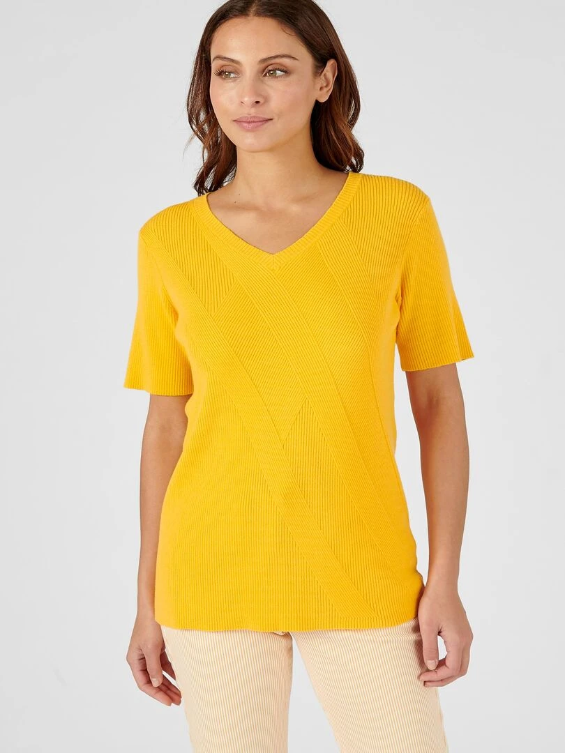 Pull jeu de côtes fantaisie. Damart Jaune
