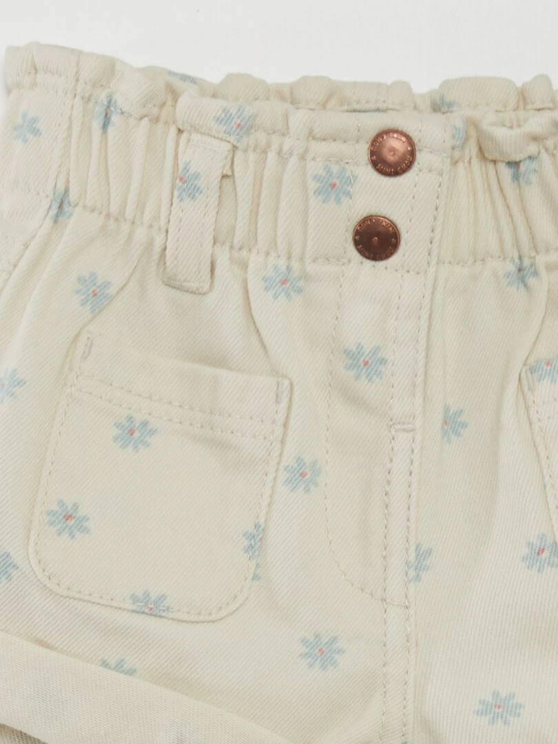 Short en denim effet smocké   Blanc