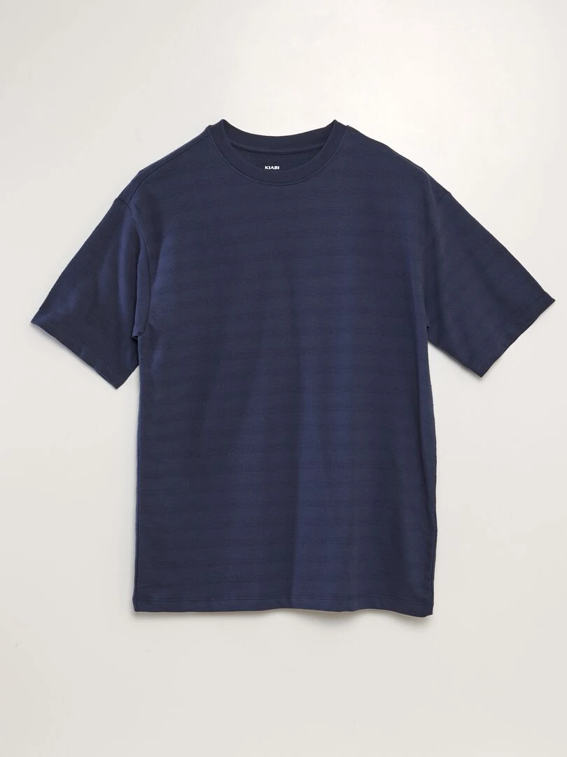 T shirt en coton texturé Bleu nuit